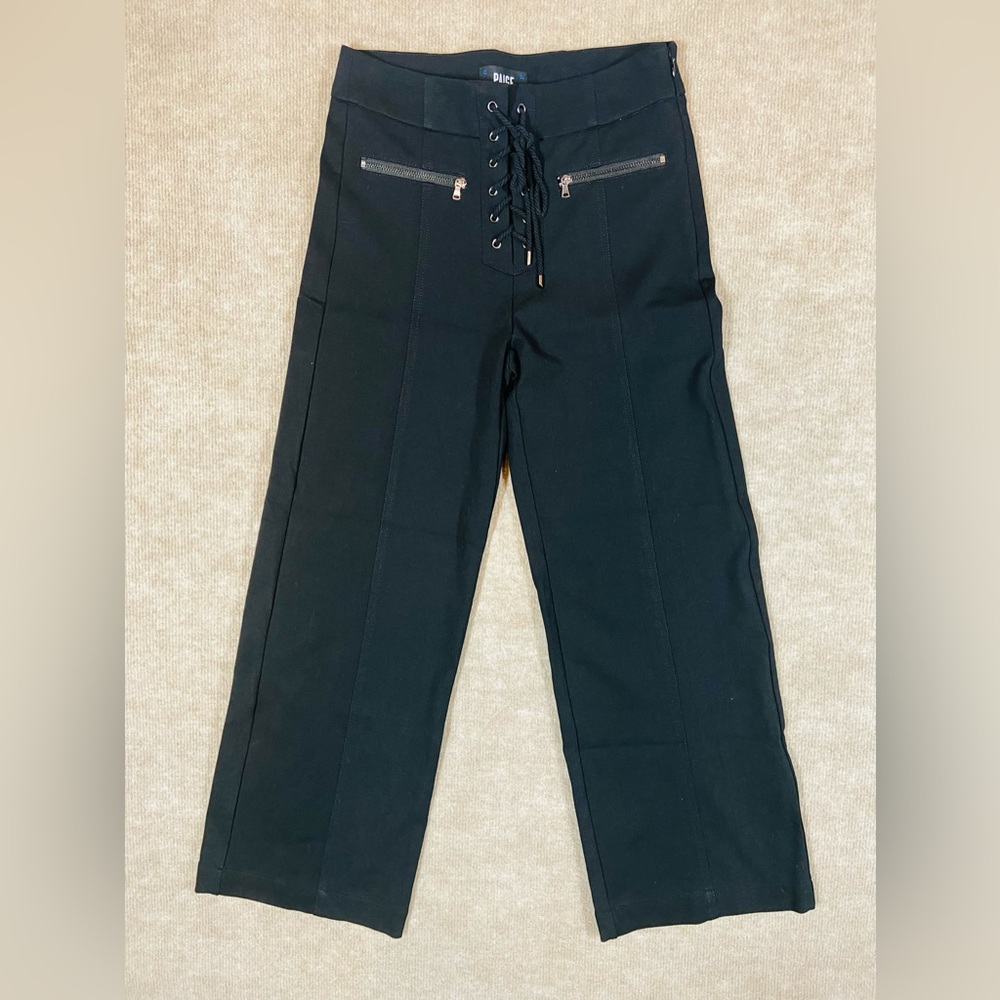 PAIGE Nellie Lace-Up Black Culotte Crop High Rise Waist Pants Size 27